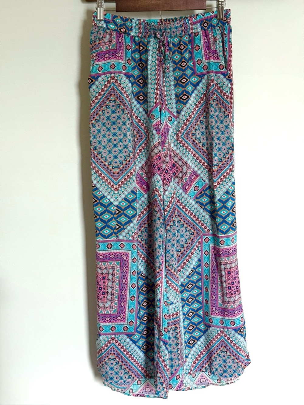 Tolani 100% Silk Printed Wide Leg Pull On Pants Small Boho Bohemian Aztec